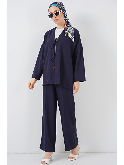 Bigdart Kadın Keten Kimono İkili Takım 6727 - Lacivert - S000377828-21164