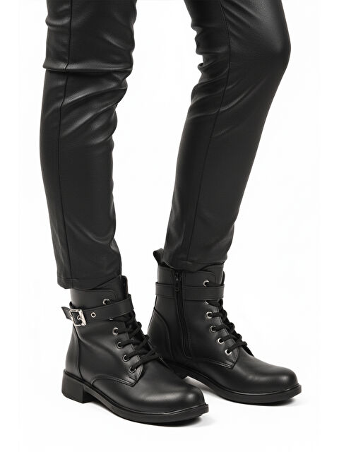 Ayakmod Siyah Cilt Kaymaz İçi Polarlı Fermuarlı Kadın Bot 209151 Z - S000458264-37437