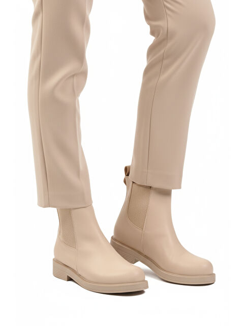 Ayakmod Bej Cilt Polarlı Kolay Giyilebilir Kaymaz Kadın Chelsea Bot 284097 Z - S000458265-19927