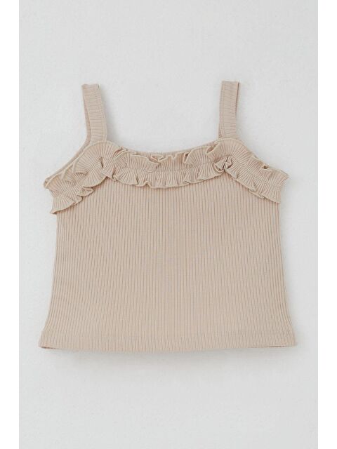 Breeze Kız Çocuk Askılı Crop Tişört Fırfır Detaylı Bej (8-14 Yaş) - S000505636-19928