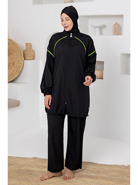 Adasea UV Korumalı Büyük Beden Spor Elastanlı Tam Kapalı Tesettür Mayo 1805 Siyah05