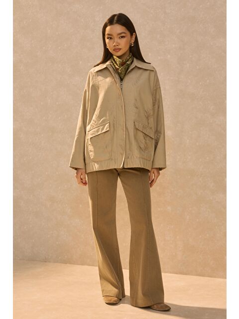 HE-QA Nakışlı Bomber Ceket Kum Beji