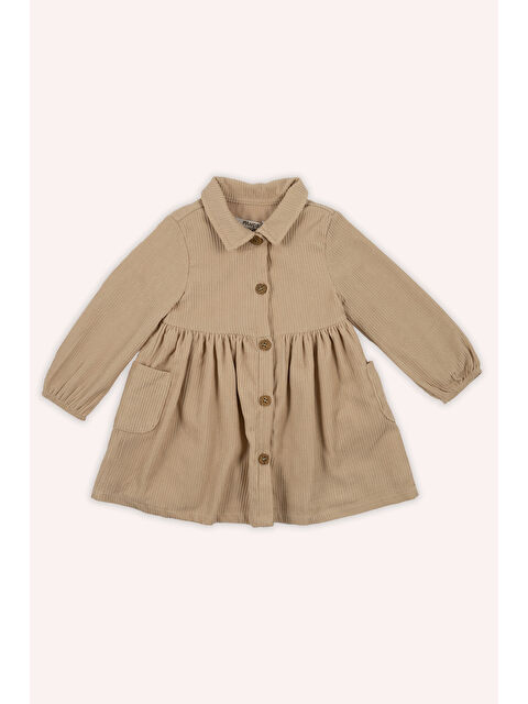 Panço Kız Bebek Düğmeli Bej Elbise - S000524737-19928