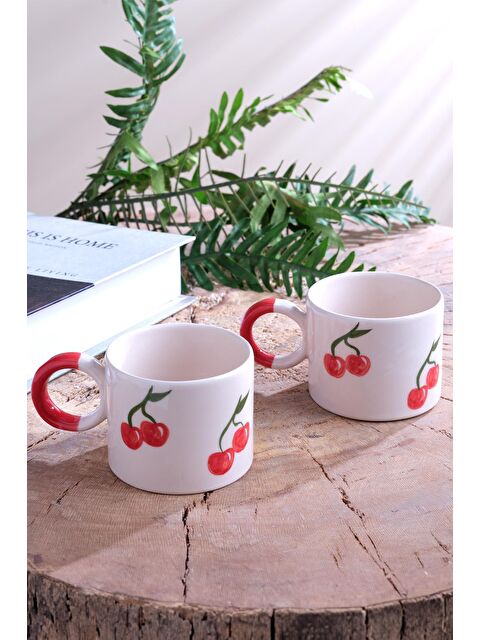 Znp Home Strawberry | 2 Adet Seramik Kupa Fincan Bardak Mug Seramik Double Türk Kahve Fincanı - S000151301-20063