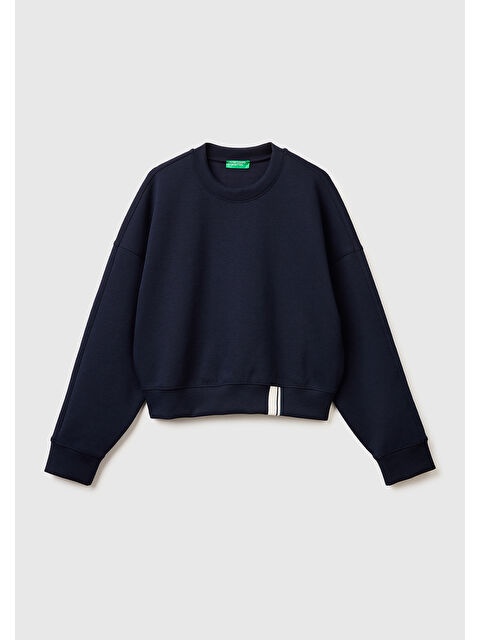 United Colors Of Benetton Kadın Lacivert Pamuk ve Modal Karışımlı Arkası İşlemeli Bisiklet Yaka Sweatshirt - S000517680-21164