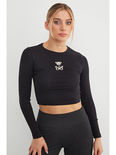 Fullamoda Ayıcık Nakışlı Uzun Kol Crop Tişört - S000455062-19351