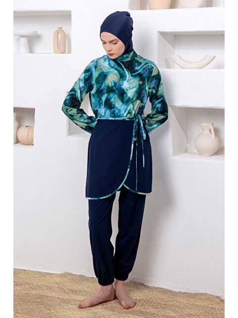 Adasea Spor Elastan Tulum Etek 2 Farklı Şekilde Giyilebilir Tesettür Mayo 1236 Koyu Lacivert