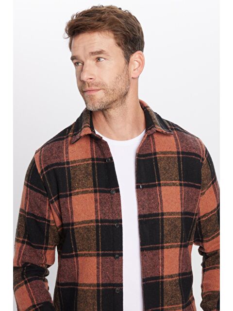 TUDORS Erkek Slim Fit Dar Kesim Oduncu Kareli Kışlık Gömlek