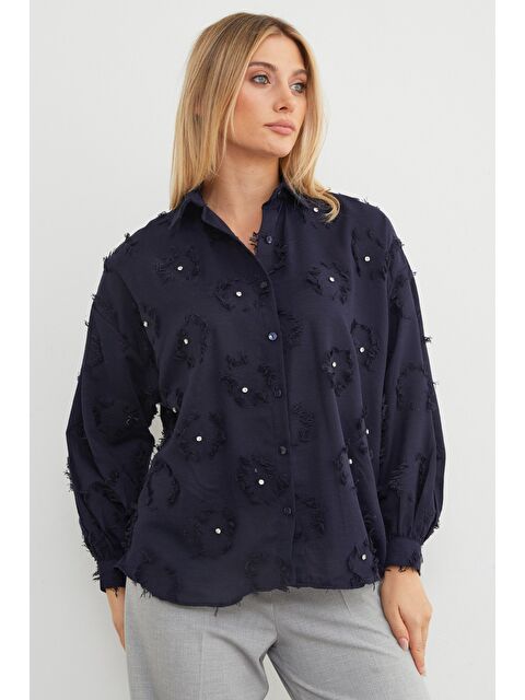 Fullamoda Taş işlemeli Püsküllü Arkası Uzun Salaş Gömlek - S000455051-21164