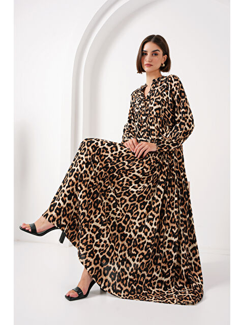 Bigdart 2423 Otantik Desenli Tesettür Elbise - E. Kahve - S000273939-18645