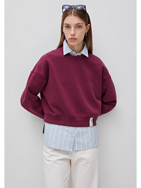 United Colors Of Benetton Kadın Bordo Pamuk ve Modal Karışımlı Arkası İşlemeli Bisiklet Yaka Sweatshirt - S000517680-19951