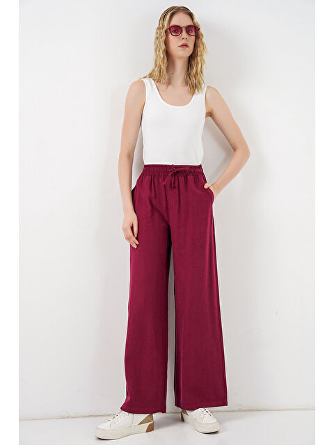 Bigdart Kadın Yüksek Bel Geniş Paça Pantolon 30097 - Bordo