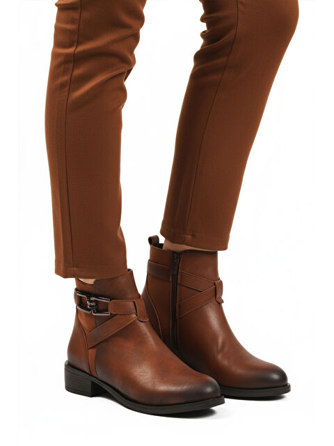 Ayakmod Taba Zümrüt İçi Kürklü Fermuarlı Kaymaz Kadın Bot 547819 Z - S000458275-37454