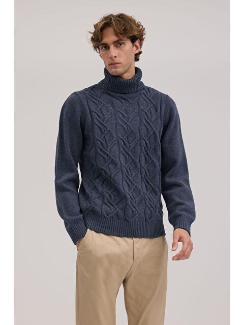 JAKAMEN İndigo Slim Fit Tam Balıkçı Yaka Triko Kazak - S000495773-23093