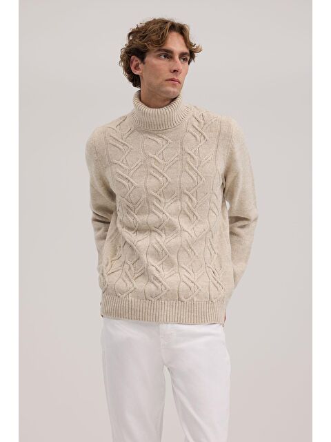 JAKAMEN Bej Slim Fit Tam Balıkçı Yaka Triko Kazak - S000495773-19928