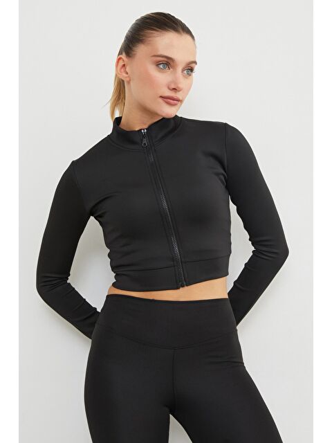 Fullamoda Dik Yaka Fermuarlı Dalgıç Kumaş Spor Ceket - S000450112-19351