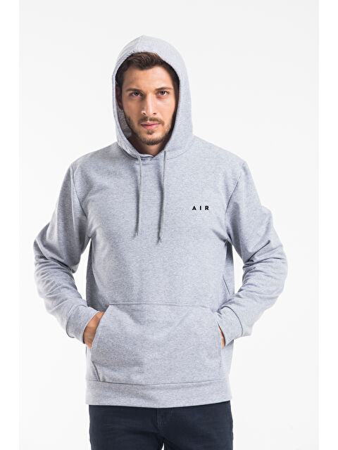 Süperlife Kapüşonlu Standart Kalıp Air Baskılı Erkek Büyük Beden Hoodie - S000292792-17308