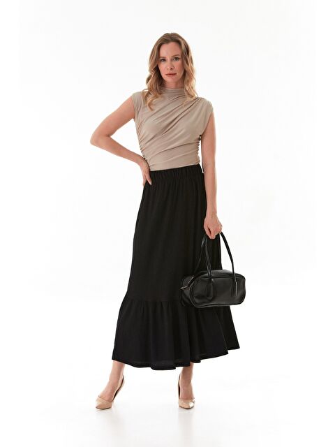 Fullamoda Bürümcük Kumaş Beli Lastikli Etek - S000380830-19351