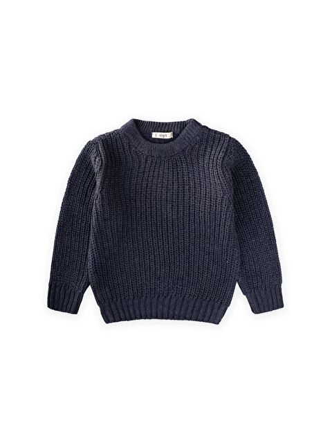 CİGİT Bisiklet Yaka Selanik Triko Kazak 2-8 Yaş İndigo Mavi - S000434049-23093