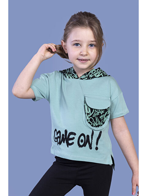 Toontoykids Kız Çocuk Cep Detaylı Kapüşonlu Baskılı Tişört