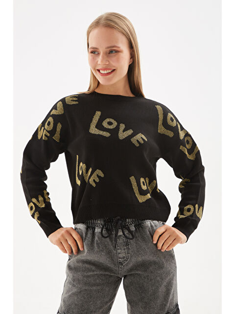 Fashion Friends Regular Fit Sıfır Yaka Simli Kadın Kazak 24K0261K1 - S000303388-19351