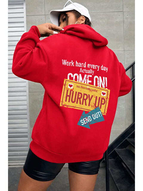 uyguntarz Unisex Oversize Hurry Up Baskılı Sweatshirt - S000268159-20045