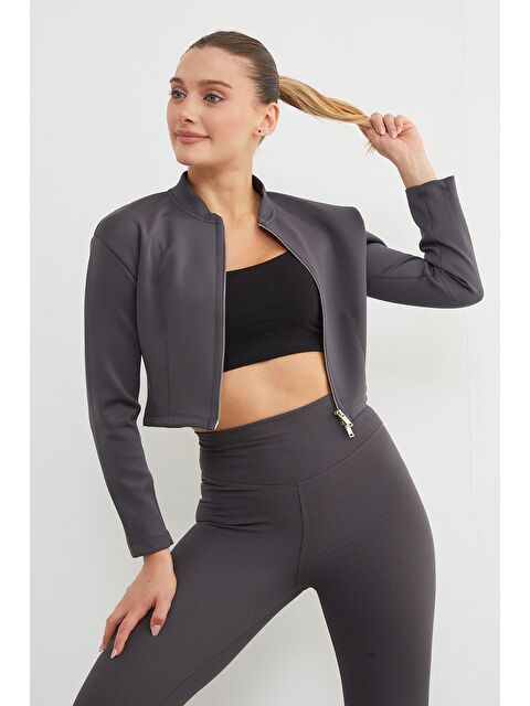 Fullamoda Fermuarlı Hakim Yaka Crop Spor Ceket - S000447713-29666