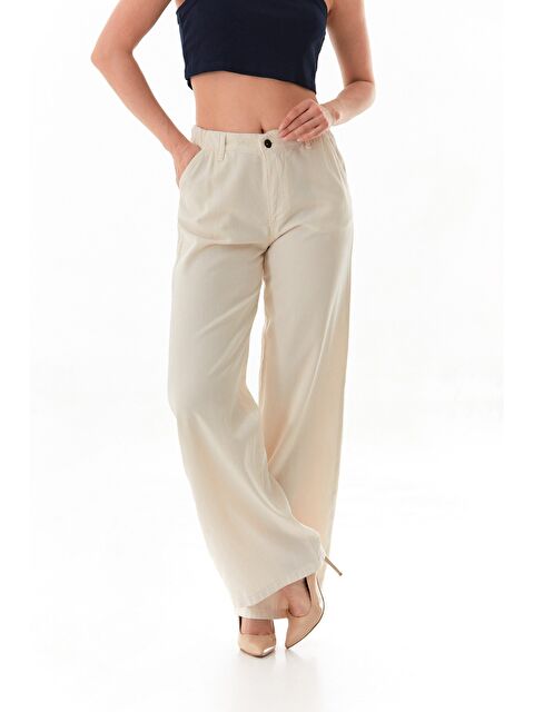 Fullamoda Beli Lastikli Düğmeli Lyocell Kumaş Pantolon - S000380984-19928
