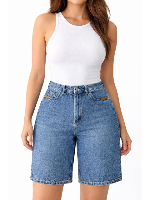 carla10 Büyük Beden Lacivert Jean Şort