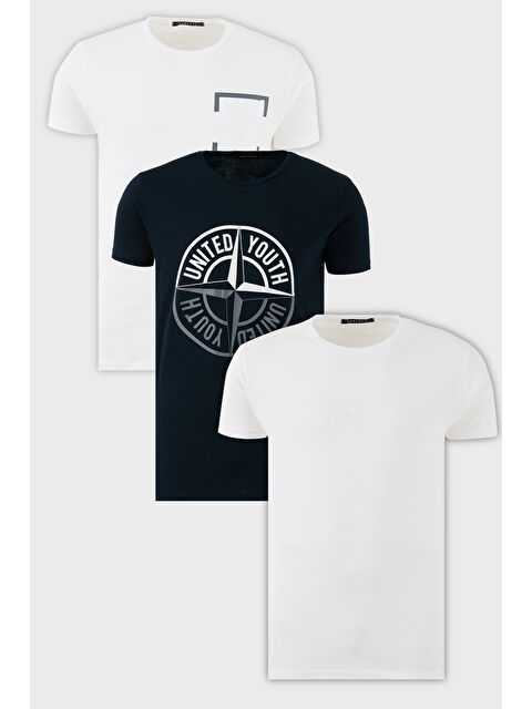 Buratti Pamuklu Slim Fit Bisiklet Yaka Baskılı 3'lü Paket T Shirt 541S31 - S000387093-29672