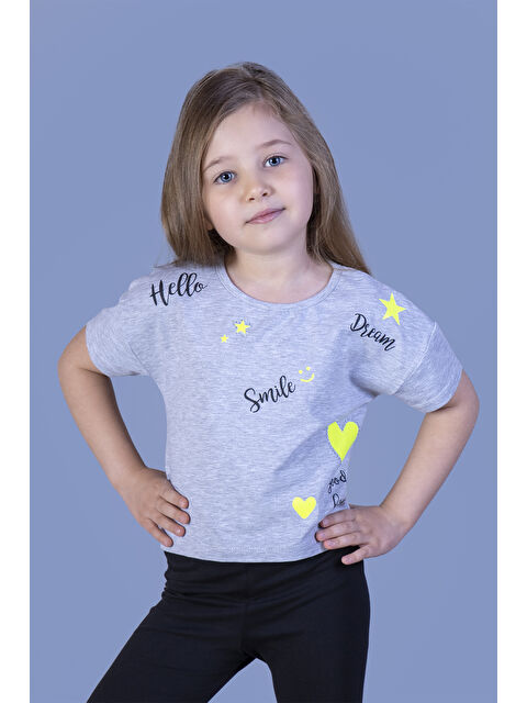 Toontoykids Kız Çocuk Crop Model Neon Baskılı Tişört