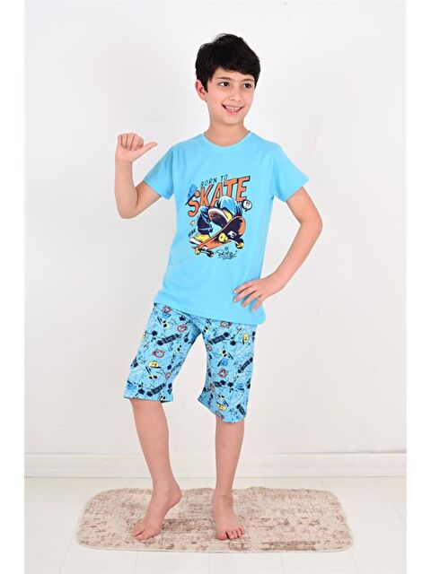 Vitmo Erkek Çocuk Kapri  Pijama Takımı Born To Skate Turkuaz - S000388406-17234