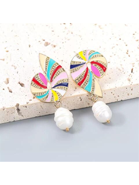 Pelin Aksesuar İncili Renkli Asimetrik Denizkabuğu Küpe - S000048592-23173