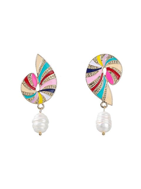 Pelin Aksesuar İncili Renkli Asimetrik Denizkabuğu Küpe - S000048592-23173