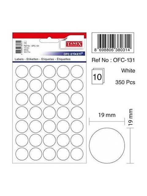 Tanex 131 Çıkartma Etiket 19 Mm Çaplı (Beyaz 350 Li - Renkliler 175 Li Paket) - S000080181-20063