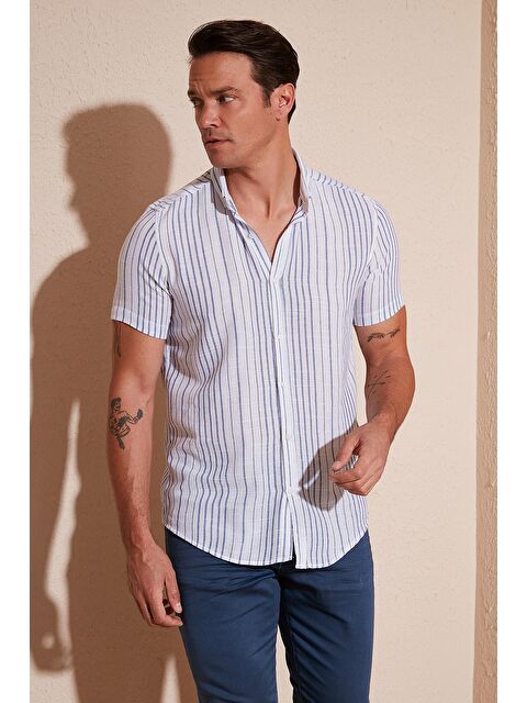 Buratti İnce Çizgili Düğmeli Yaka %100 Pamuk Slim Fit Gömlek CF23S116097 - S000010099-20063