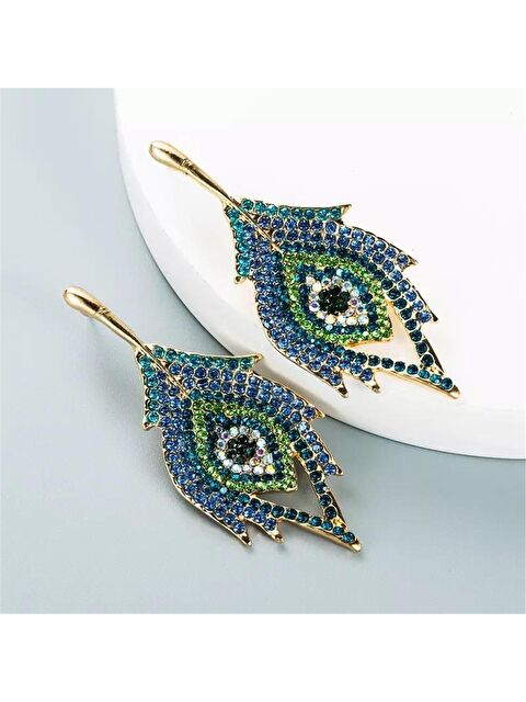 Pelin Aksesuar Mavi Büyük Tavuskuşu Tüy Küpe - S000048598-23173