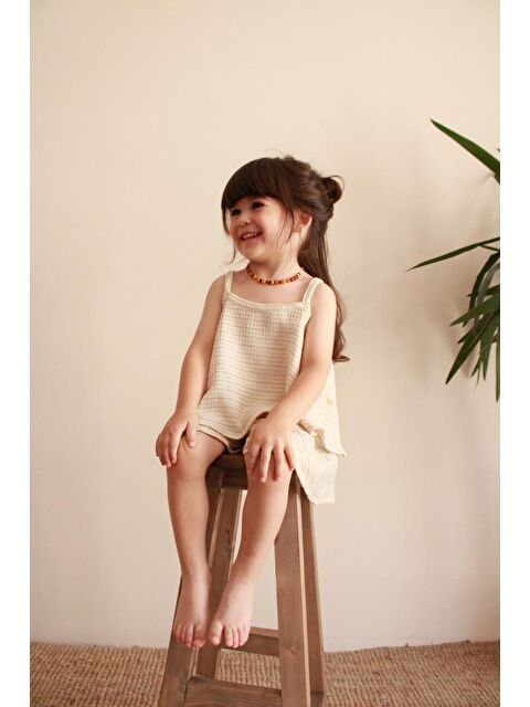 Oh La La Koala For Little Ones Bej Çizgili Volanlı Kız Askılı ve Şort Takım - S000425767-19966
