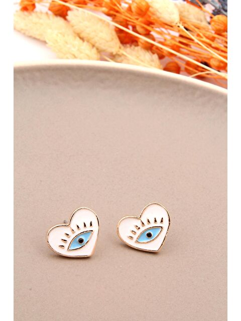 Pelin Aksesuar Beyaz Göz Figürlü Kalp Küpe - S000048613-23173