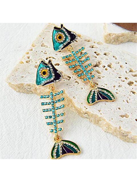 Pelin Aksesuar Mavi Büyük Balık Kılçık Küpe - S000048630-23173