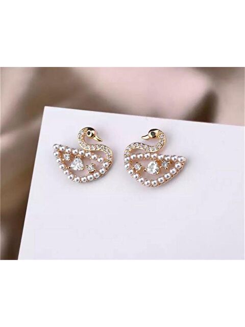 Pelin Aksesuar İncili Kristalli Kuğu Küpe - S000048628-23173