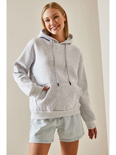 Xhan Gri Kanguru Cepli Kapüşonlü Sweatshirt 4KXK8-47607-03 - S000065563-20600