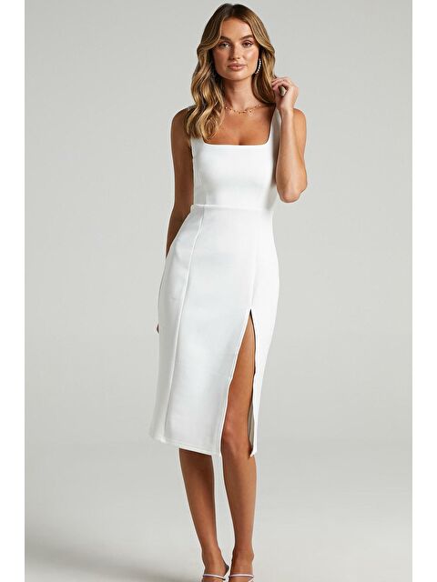 Madmext Beyaz Midi Boy Basic Elbise Mg1423 - S000030117-20063