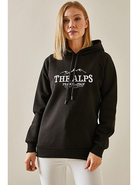 Xhan Siyah Yazı Detaylı Şardonlu Kapüşonlü Sweatshirt 4KXK8-47595-02 - S000065566-19351