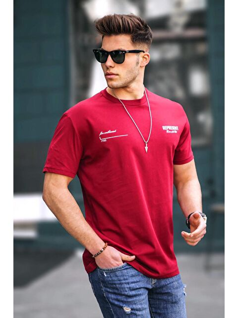 Madmext Madmext Erkek Baskılı Bordo Tişört 5805