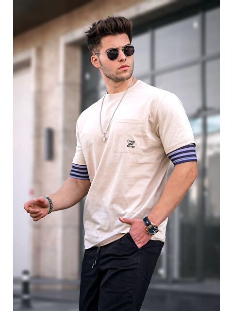 Madmext Madmext Erkek Bej %100 Pamuk Tişört 5806 - S000016125-19928