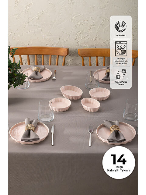 Emsan Cozy 14 Parça 6 Kişilik Porselen Kahvaltı Takımı Pembe - S000397176-20024