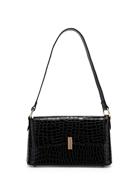 Minebag Kapaklı Baget Lara Kadın El Ve Omuz Çanta Siyah Croco