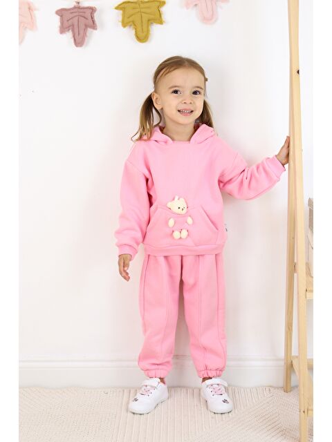 Miss Tuffy Kız Çocuk Ayıcık Oyuncaklı 3 İplik Şardonlu Kapüşonlu Eşofman Takımı - S000265126-20024