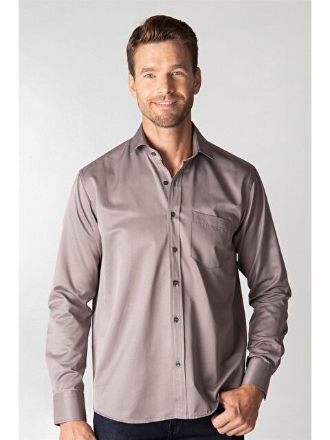 TUDORS Erkek Regular Fit Klasik Kesim Pamuklu Düz Gri Gömlek - S000026427-20600